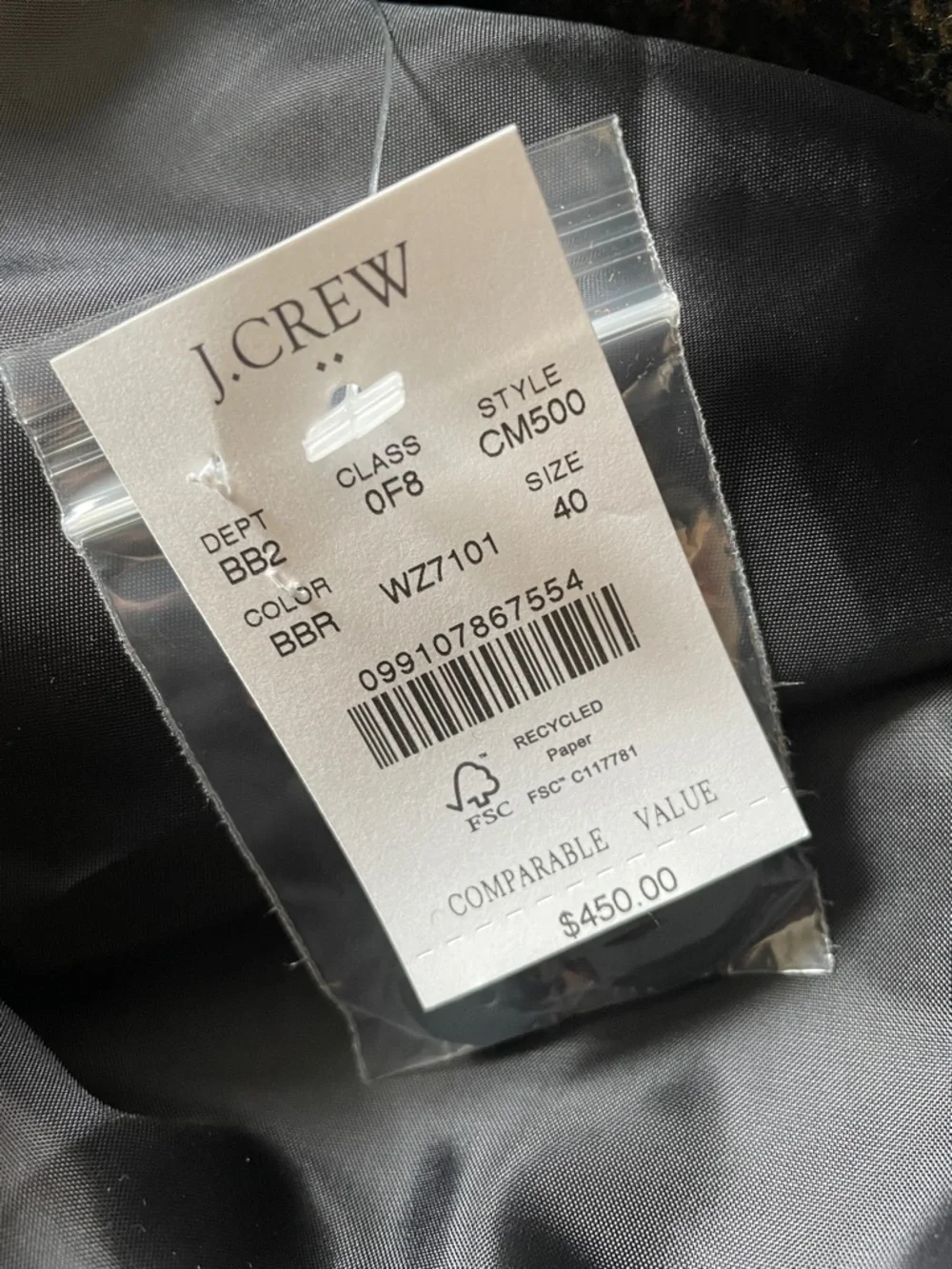 J. Crew‎ Men's Wool Blend Overcoat Black Brown Size 40 NEW